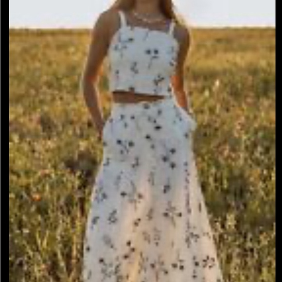 Zara Dresses & Skirts - ZARA LONG FLORAL EMBROIDERED LINEN BLEND SKIRT ECRU SIZE XXL